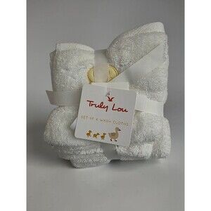 4pc Truly Lou Embroidered Rubbie Duckie Bathroom  Washcloths NWT Yellow White
